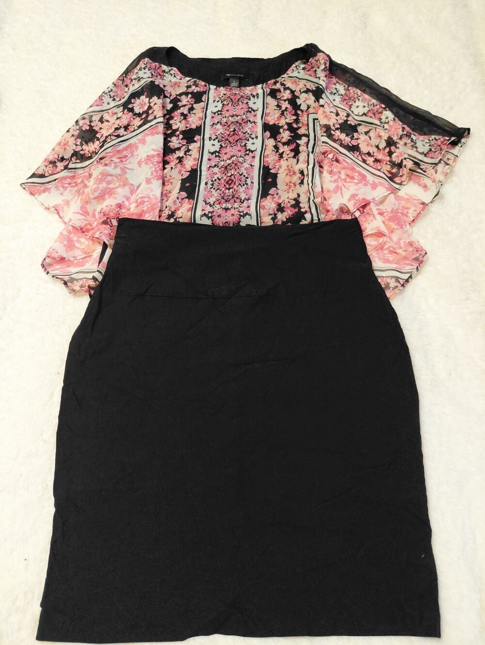 AB Studio Floral Blouse & Burgundy Wrap Mini Skirt Bundle | Women's L